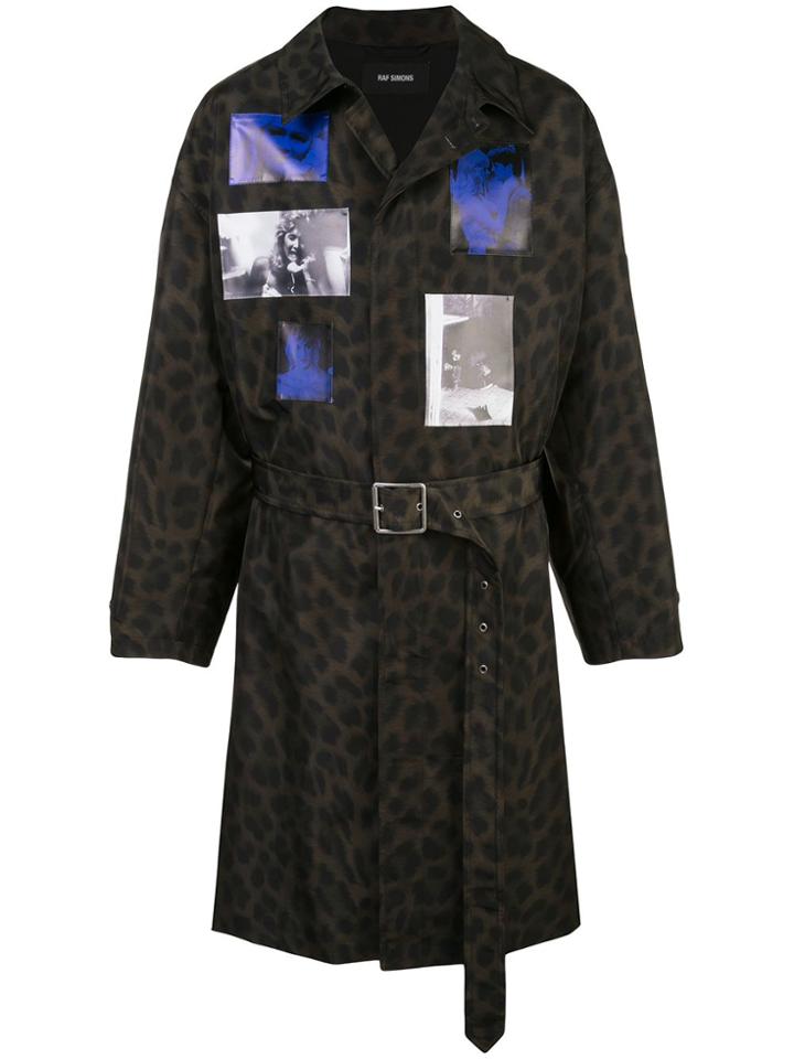 Raf Simons Leopard Print Graphic Logos Coat - Black