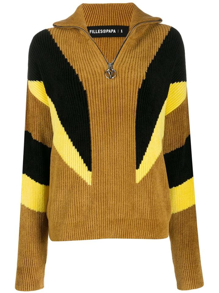 Filles A Papa Turtleneck Rib-knit Panel Sweater - Neutrals