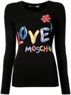 Love Moschino Balloon Logo T-shirt, Women's, Size: 42, Black, Cotton/spandex/elastane