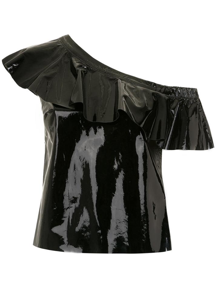 Nk Asymmetric Neck Leather Blouse - Black