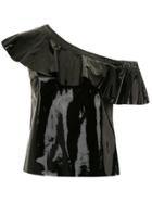 Nk Asymmetric Neck Leather Blouse - Black