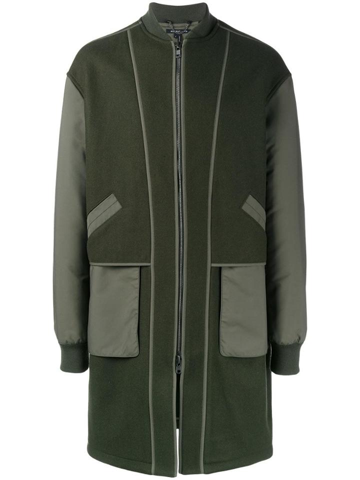 Helmut Lang Zip Up Contrast Sleeve Coat - Green