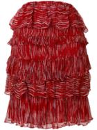 Iro - Canwood Printed Tiered Skirt - Women - Viscose - 40, Red, Viscose