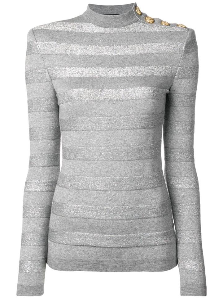 Balmain Metallic Striped Pullover - Grey
