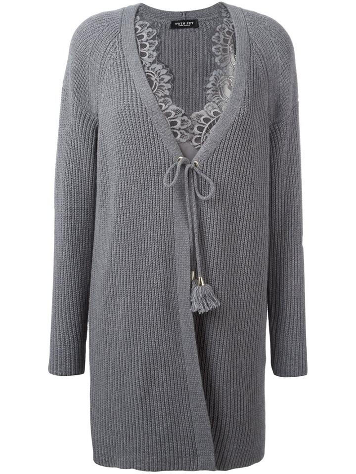 Twin-set Tassel Cardigan, Women's, Size: Large, Grey, Polyamide/polyester/viscose/wool