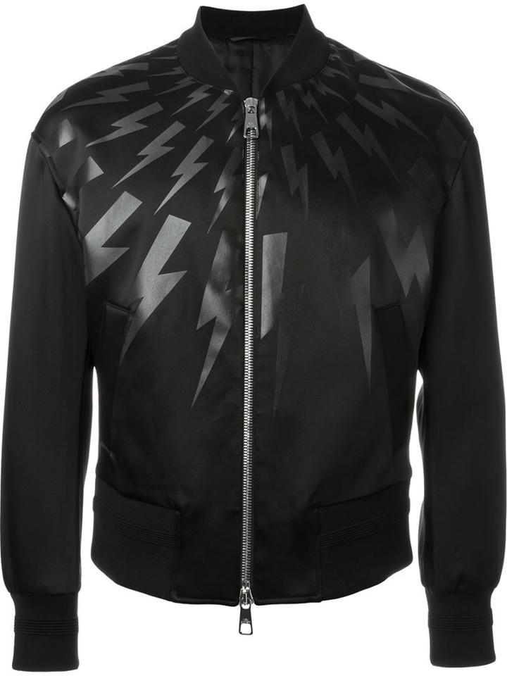 Neil Barrett Lightning Bolt Bomber Jacket, Men's, Size: Xs, Black, Polyamide/acetate/cupro