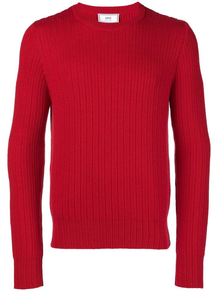 Ami Alexandre Mattiussi Ribbed Crew Neck Sweater - Red