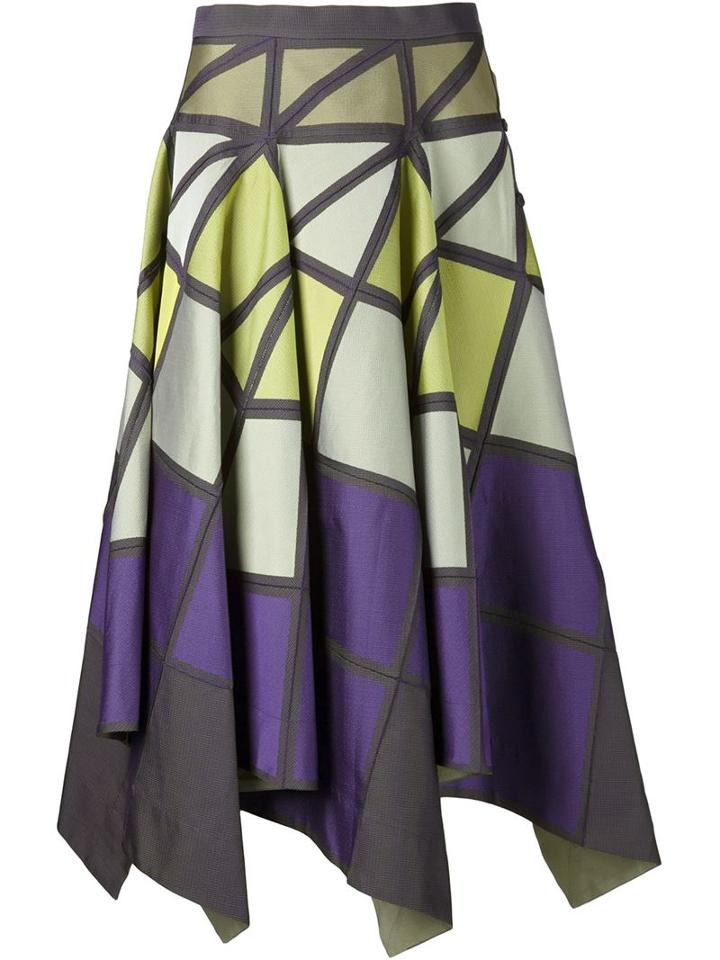 Issey Miyake Geometric Pattern Full Skirt, Women's, Size: 2, Pink/purple, Polyester/polyurethane