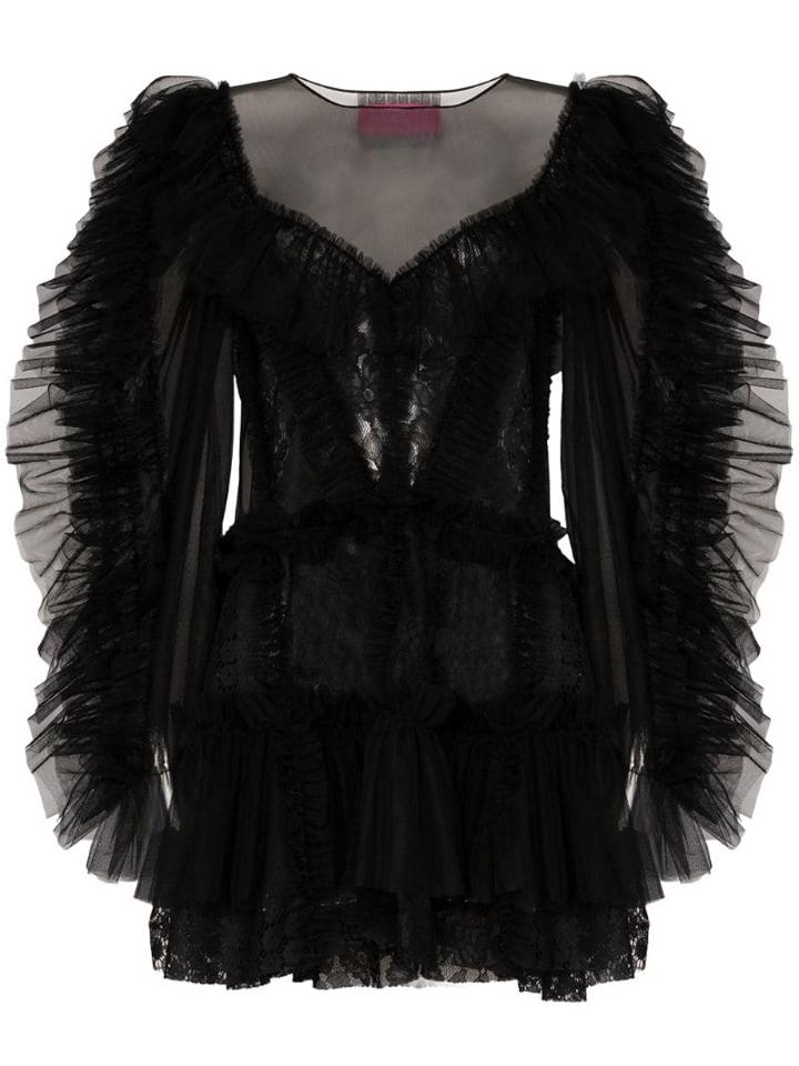 Viktor & Rolf Ruffled Tulle Mini Dress - Black