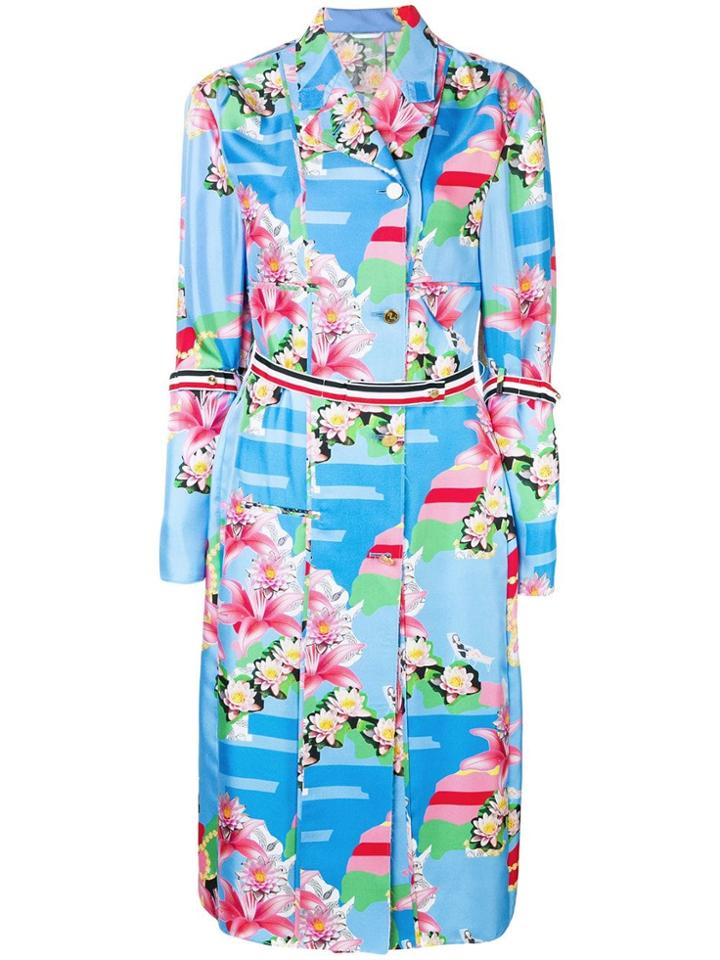 Thom Browne Lounging Floral Silk Slip Dress - Blue