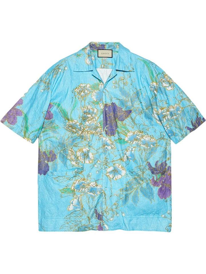 Gucci Oversize Paper Effect Bowling Shirt - Blue