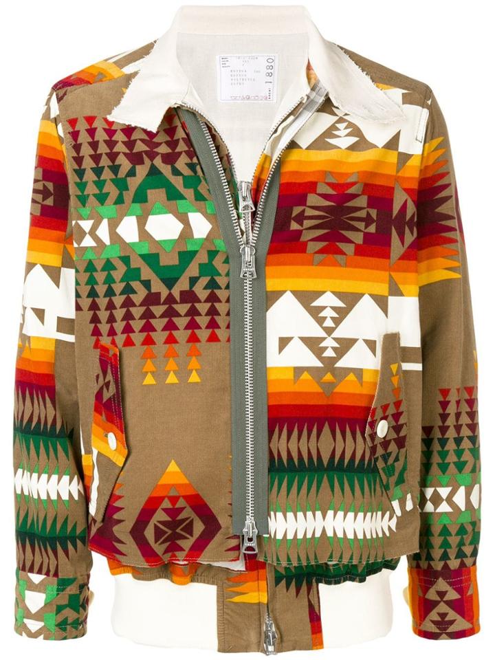 Sacai Geometric Patterned Jacket - Brown