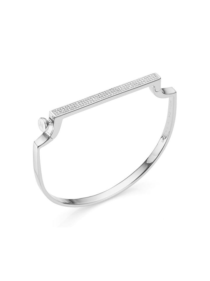Monica Vinader Signature Thin Diamond Bangle - Silver