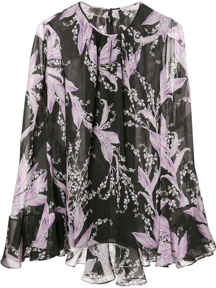 Giambattista Valli Pleated Trim Printed Blouse, Women's, Size: 42, Black, Silk