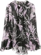 Giambattista Valli Pleated Trim Printed Blouse, Women's, Size: 42, Black, Silk