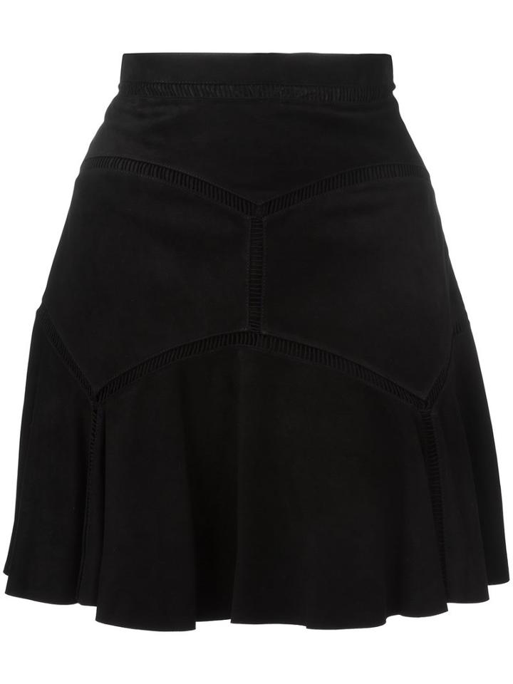 Chloé - Suede Embroidered Seam Skirt - Women - Lamb Nubuck Leather/cotton/polyester - 38, Black, Lamb Nubuck Leather/cotton/polyester