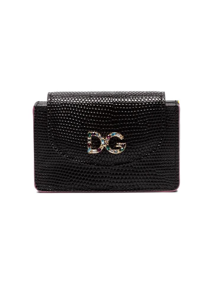 Dolce & Gabbana Black Dg Crystal Embellished Embossed Leather Wallet