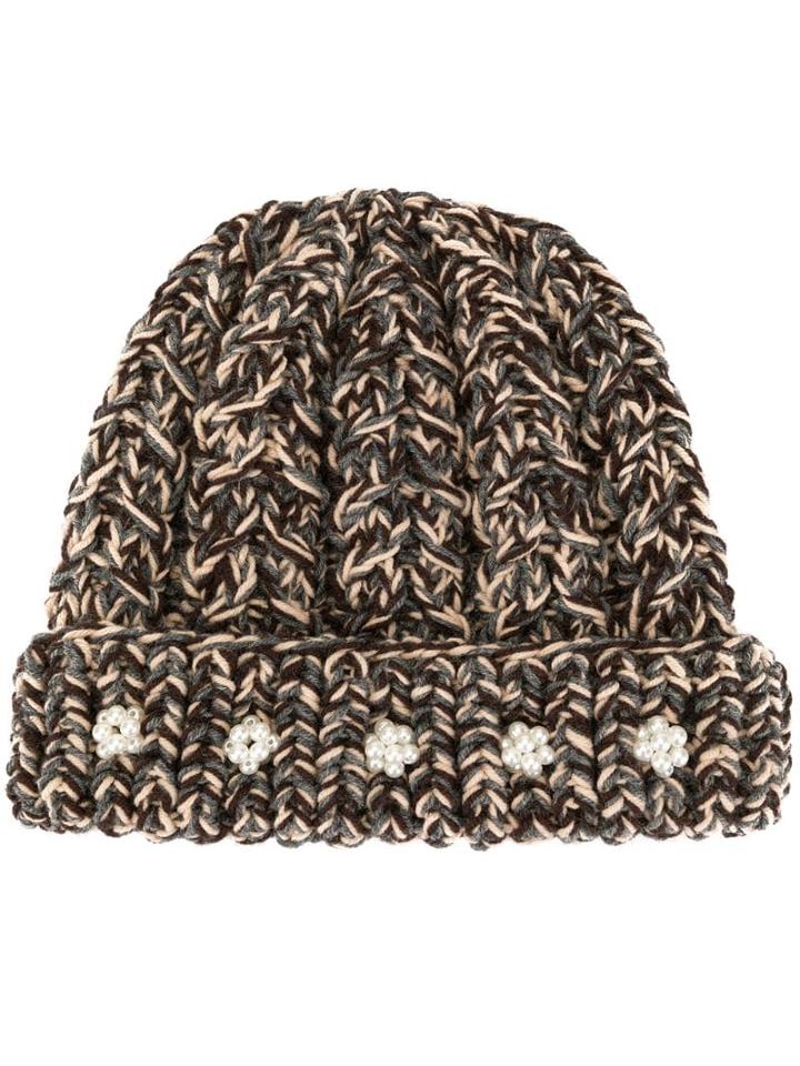 0711 Pearl-embellished Beanie - Black
