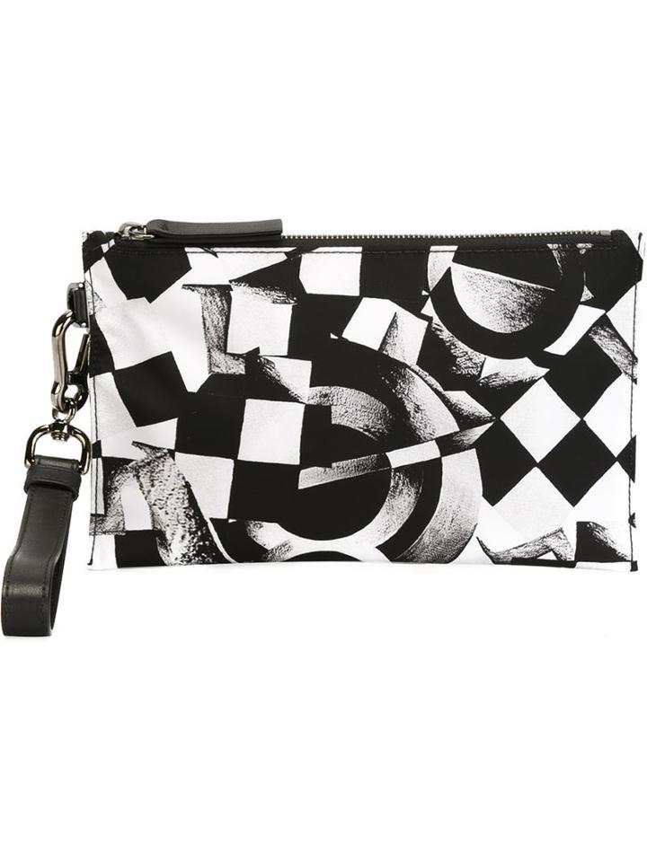 Versace Printed Clutch, Men's, White, Nylon/calf Leather