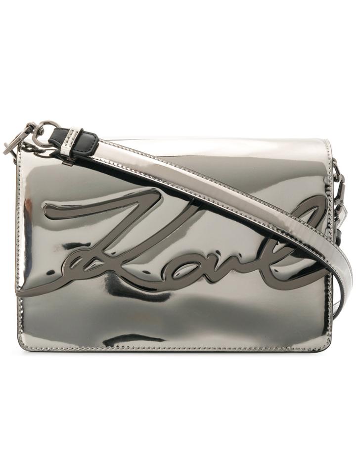Karl Lagerfeld Signature Gloss Shoulder Bag - Grey