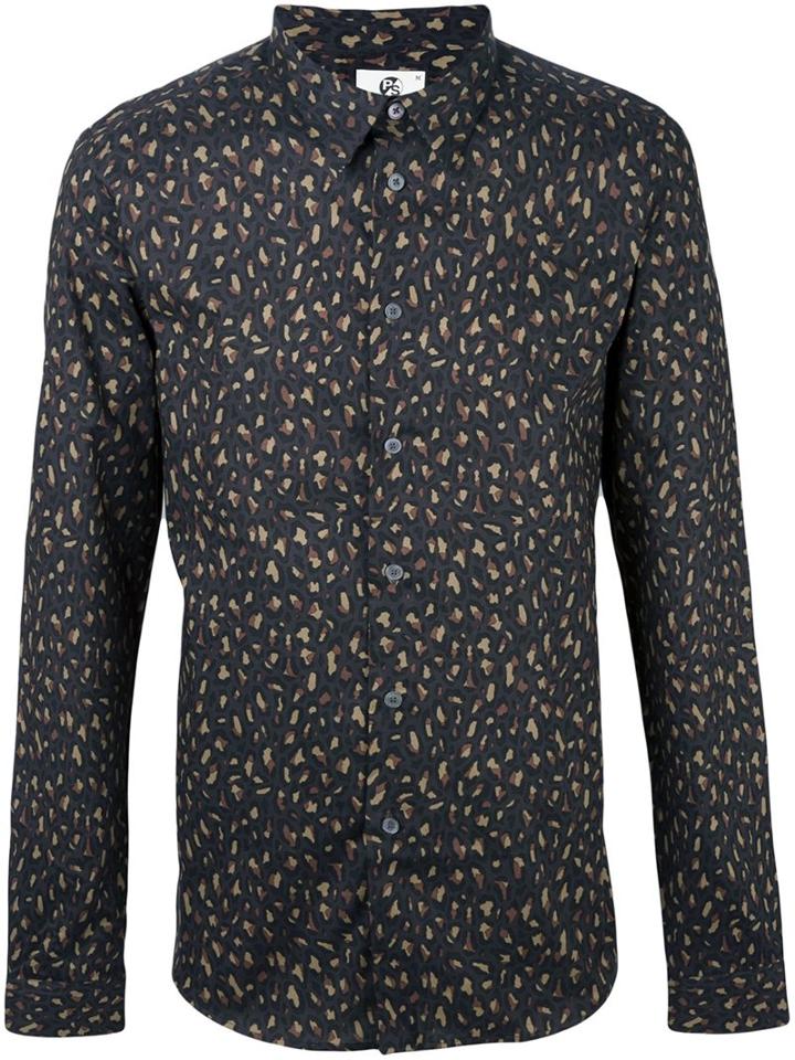 Ps By Paul Smith Leopard Print Shirt, Men's, Size: Medium, Brown, Cotton