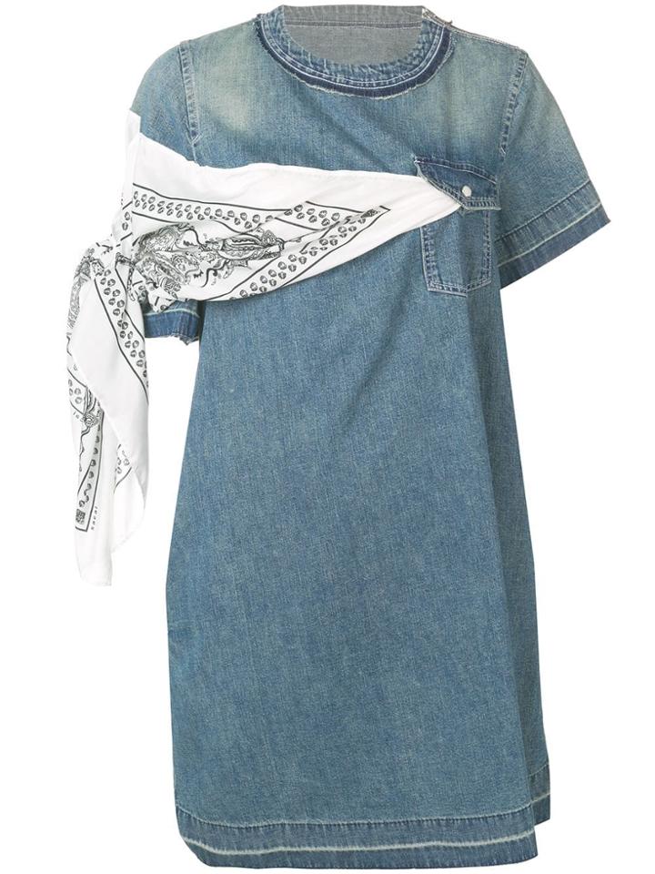 Sacai Bandana Appliqué Denim Dress - Blue