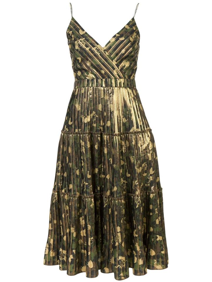 Nicole Miller Camouflage Pleated Midi Dress - Brown