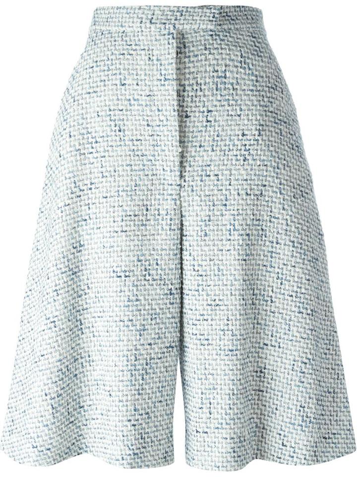 Thom Browne Woven Wide Leg Shorts, Women's, Size: 40, White, Silk/cotton/acrylic/wool