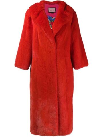 Gucci Gg Diamond Coat, Women's, Size: 40, Red, Mink Fur/viscose/polyester/silk