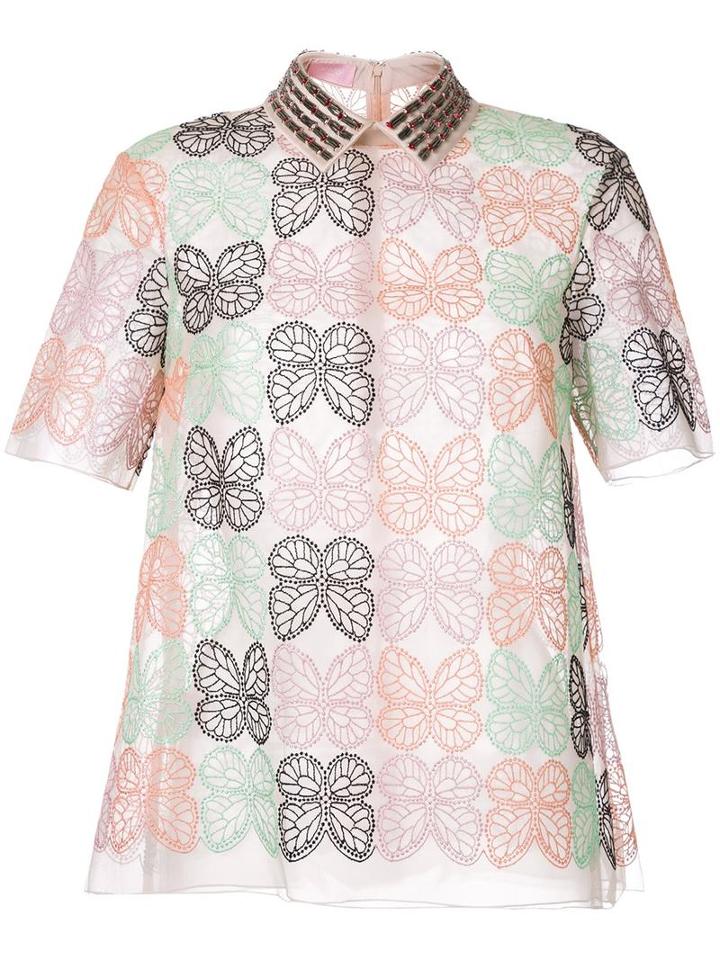 Giamba Embroidered Butterfly Shirt, Women's, Size: 38, Pink/purple, Polyester