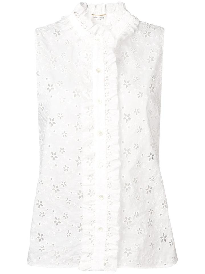 Saint Laurent Floral Crochet Sleeveless Blouse - White