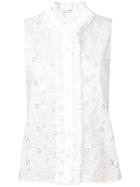 Saint Laurent Floral Crochet Sleeveless Blouse - White