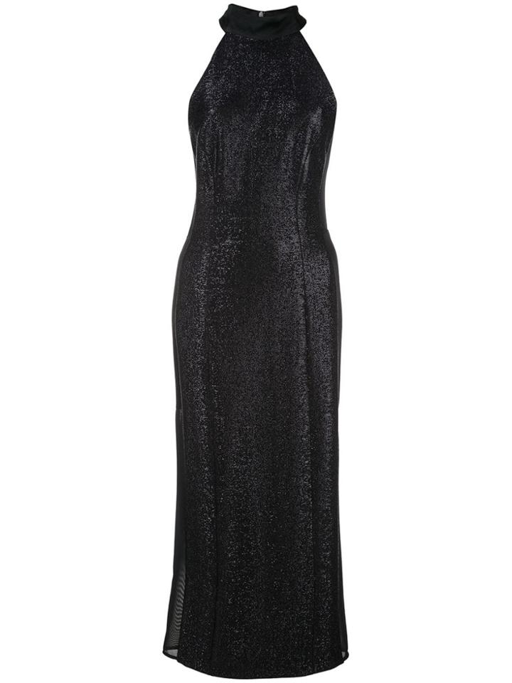 Galvan Fitted Glitter Halterneck Dress - Black