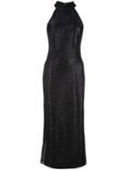 Galvan Fitted Glitter Halterneck Dress - Black