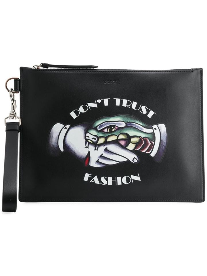 Roberto Cavalli Don't Trust Fashion Wristlet Clutch - Black