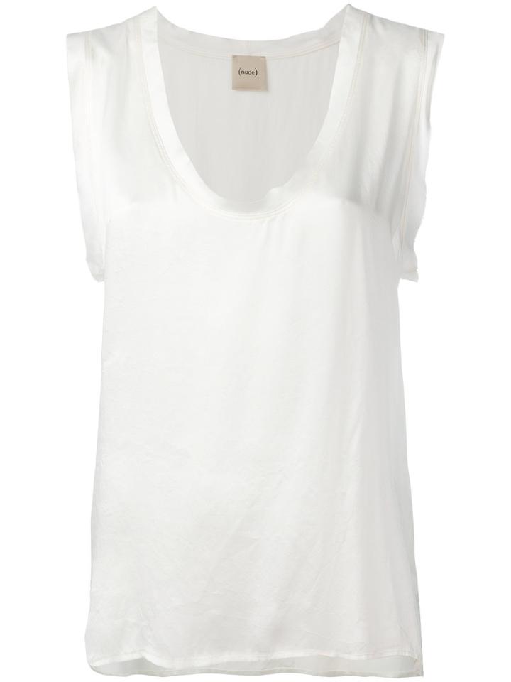 Nude - V-neck Flared Tank - Women - Silk - 46, White, Silk