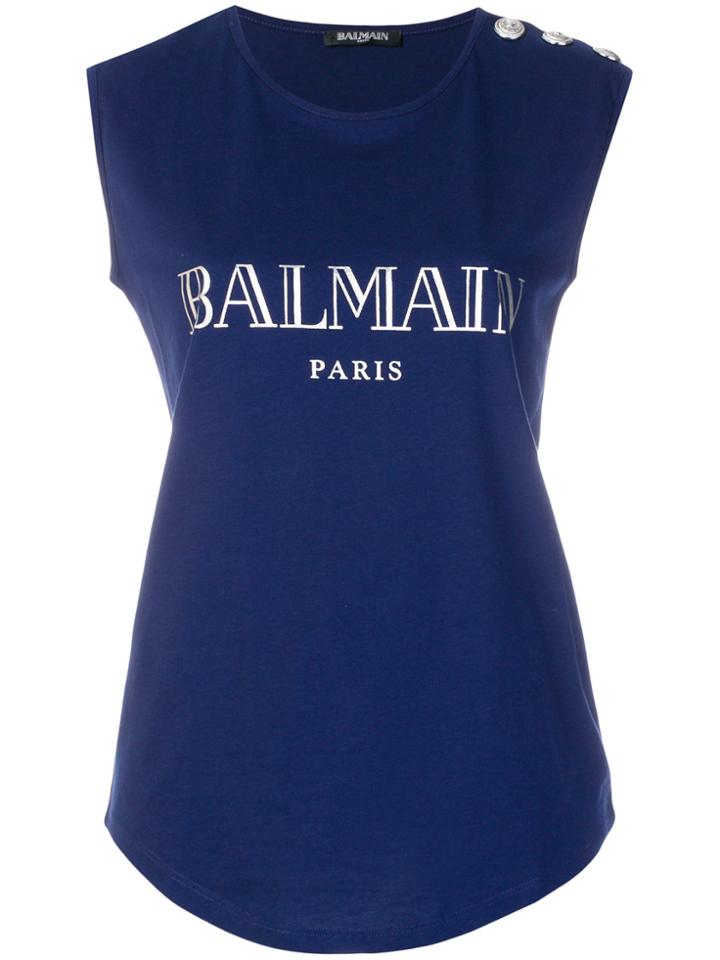 Balmain Logo Printed Tank Top - Blue