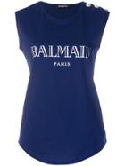 Balmain Logo Printed Tank Top - Blue