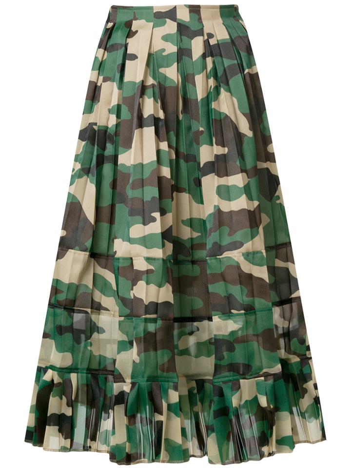 Junya Watanabe Pleated Camouflage Midi Skirt - Green