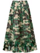Junya Watanabe Pleated Camouflage Midi Skirt - Green