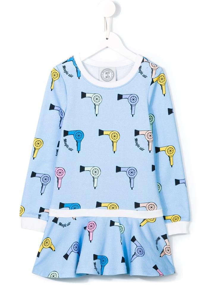 10x10 An Italian Theory Kids Hair Dryer Print Dress, Girl's, Size: 6 Yrs, Blue