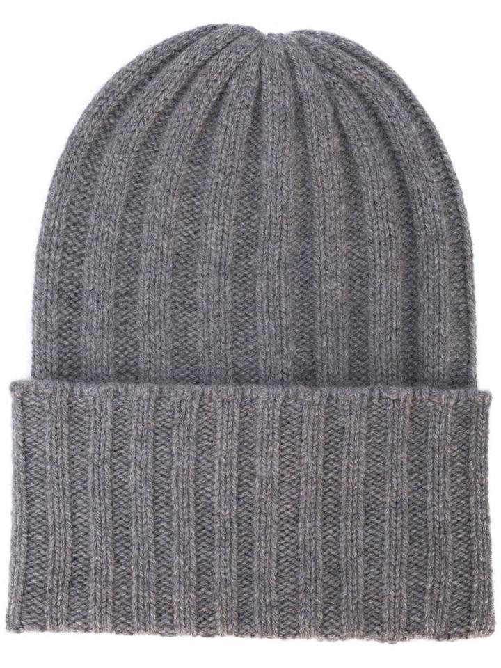 The Elder Statesman Ribbed Knit Beanie - Grey