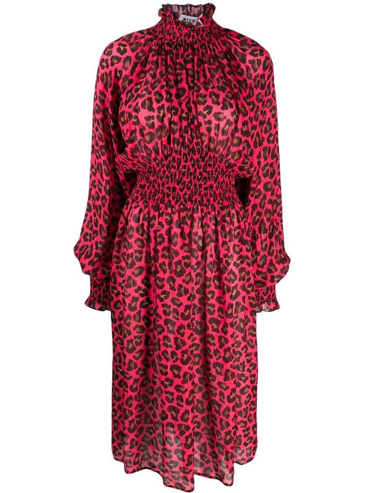 Msgm Animal Print Midi Dress - Pink