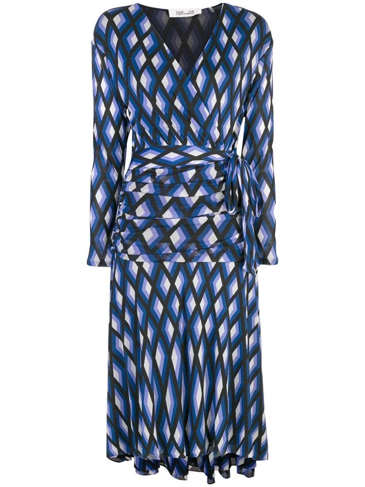 Diane Von Furstenberg Geometric Patterned Wrap Dress - Blue