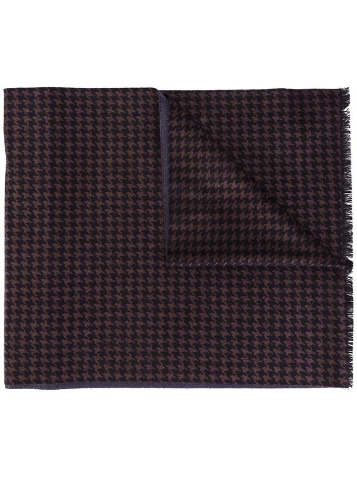 Canali Houndstooth Pattern Scarf - Brown