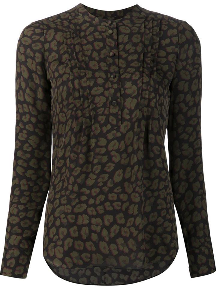 Veronica Beard Leopard Print Shirt, Women's, Size: 4, Green, Silk