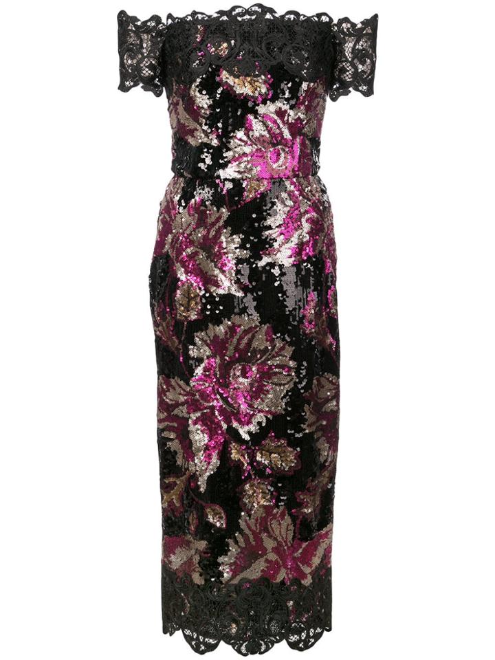 Marchesa Notte Sequin Embellished Fitted Dress - Black