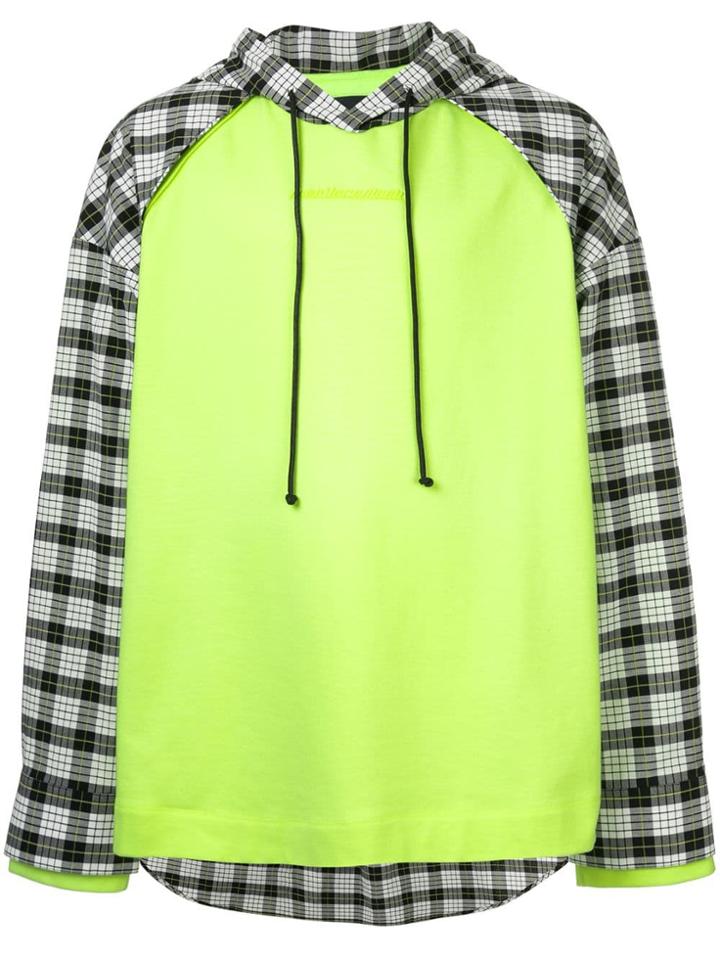 Juun.j Plaid Sleeve Hoodie - Yellow