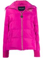 Frankie Morello Logo Embroidered Embellished Puffer Jacket - Pink