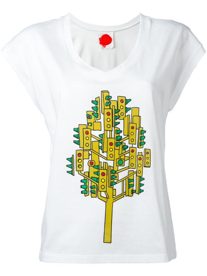 Ultràchic Traffic Light Print T-shirt, Women's, Size: Large, White, Cotton